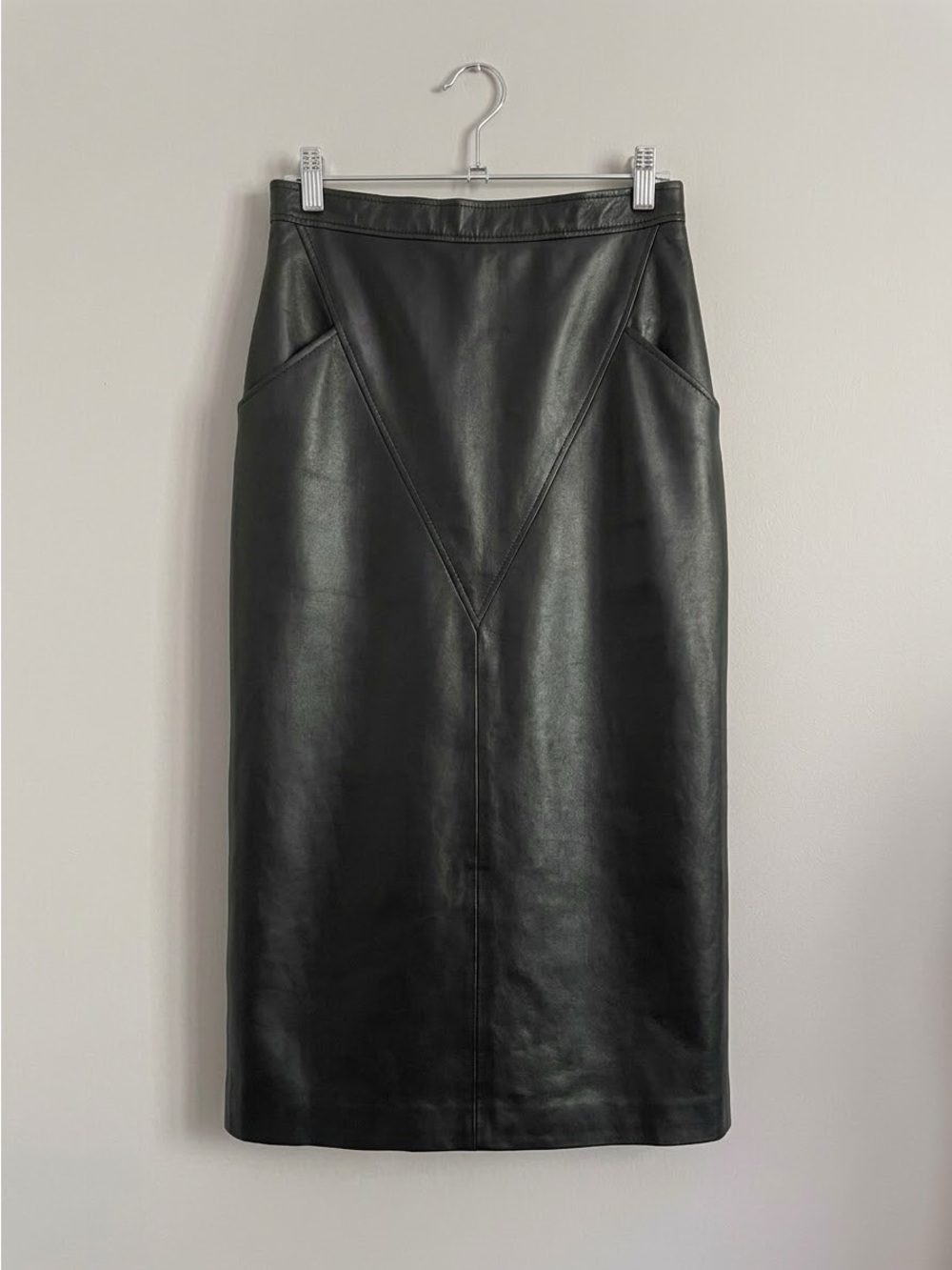 Vintage Black Leather Pencil Midi Skirt - Small / 4-6